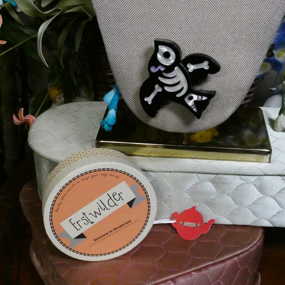 Erstwilder Birdy Boo Skeleton Bird Brooch with Original Box